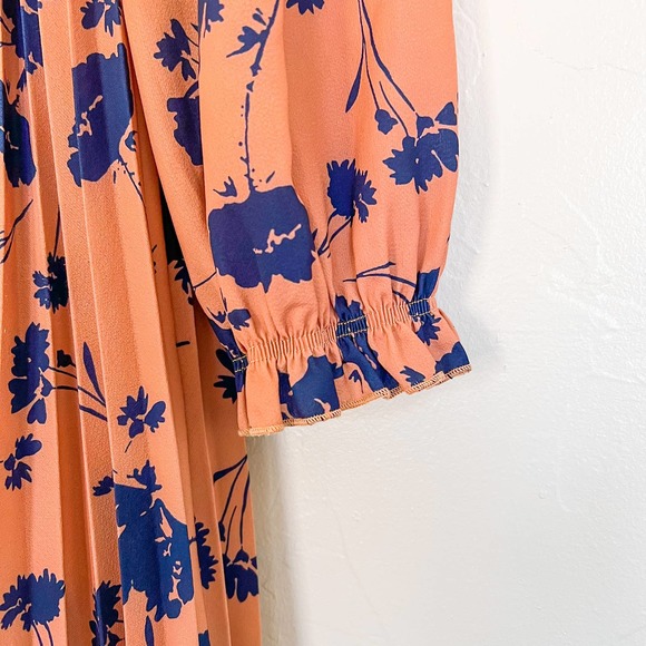 Piper & Scoot Pink and Blue Floral Pleated Midi Dress Small - Picture 3 of 8